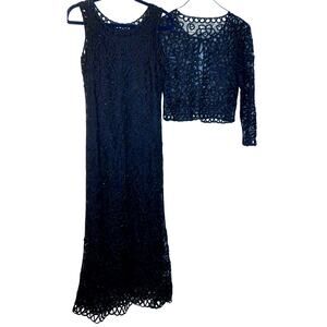 Crochet Black Lace Maxi Dress And Jacket Set Whimsigoth Witch Coquette READ